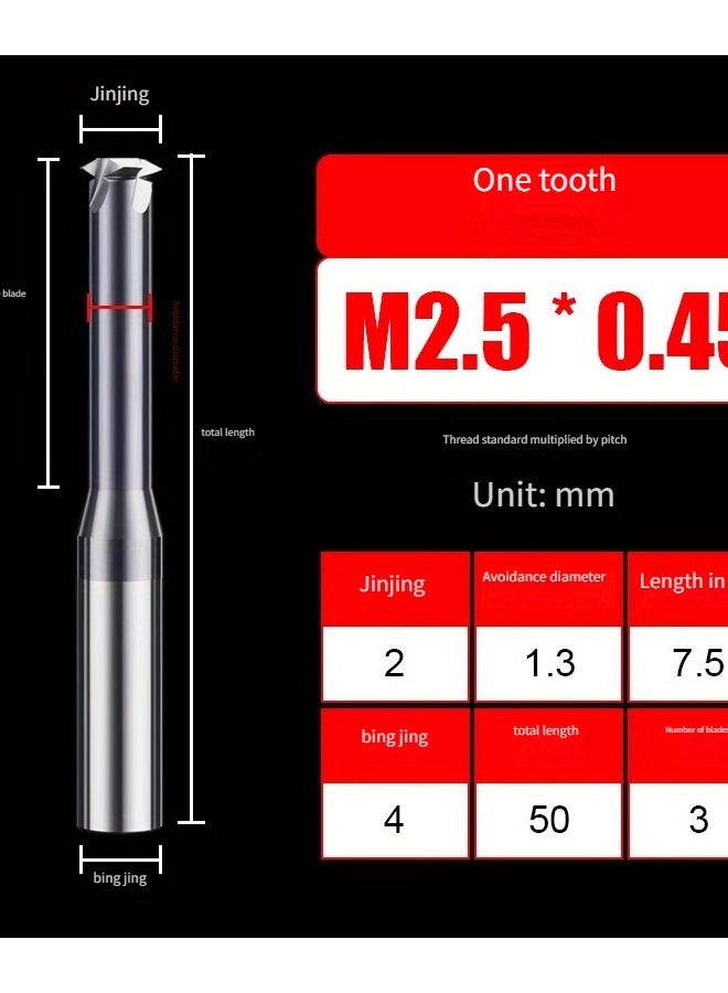 M2 5x0 45 Carbide Thread Milling Cutter Set 1 5mm Metric High Efficiency CNC Cutting Tool - Image 1