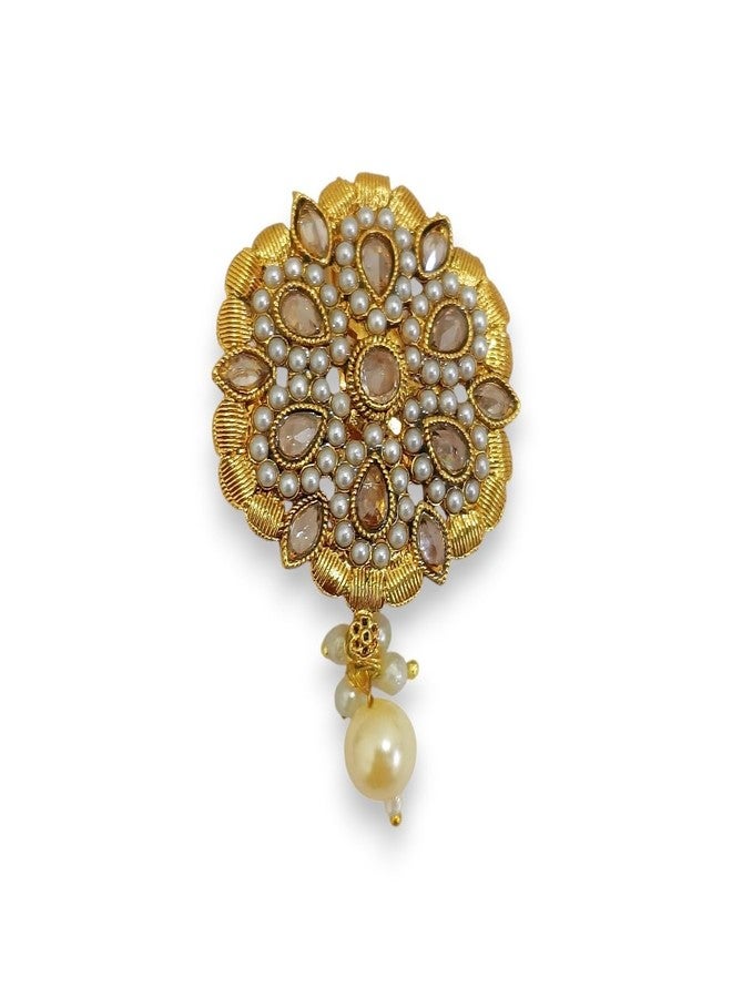 ACCESSHER Women & Girls Gold-Plated Traditional Kundan Pearl Drop Multipurpose Clothing Sewing Brooch & Pin for Dupatta, Chunri Scrafs, Hijab & Saree Pin For Wedding - Image 1