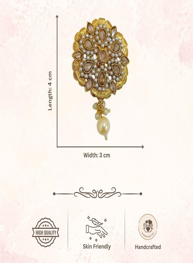ACCESSHER Women & Girls Gold-Plated Traditional Kundan Pearl Drop Multipurpose Clothing Sewing Brooch & Pin for Dupatta, Chunri Scrafs, Hijab & Saree Pin For Wedding - Image 5