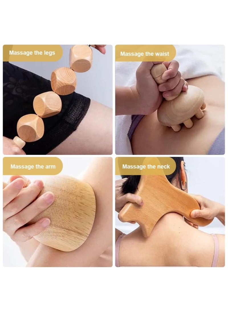 نهر قو أدوات تدليك خشبية ، 6 قطع أدوات تدليك للعلاج بالخشب ، أداة أسطوانة مدلك الخشب لعلاج الأنسجة الرخوة / التصريف اللمفاوي / تخفيف آلام العضلات - Image 3