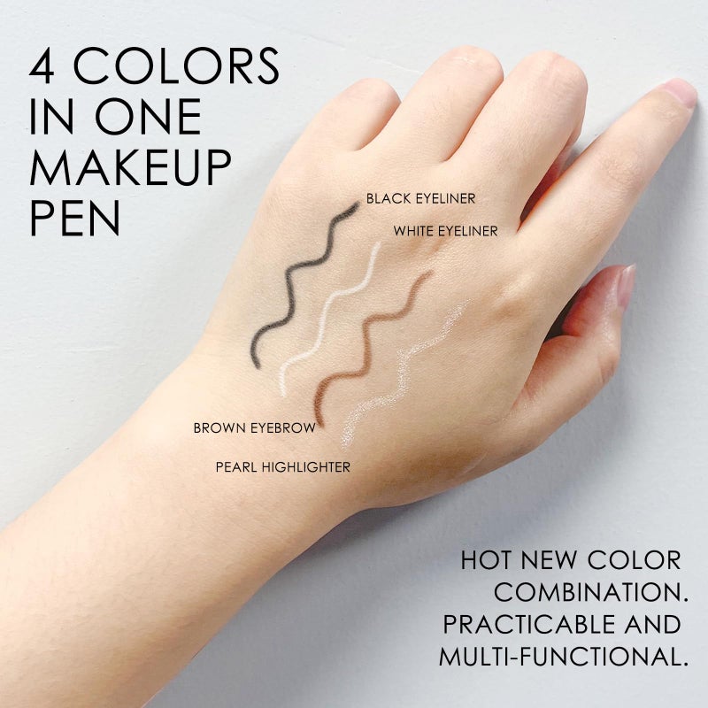 FREEORR 4-in-1 On-The-Go Travel Makeup Pen - Eyeliner in Black & White, Eyebrow Pencil in Brown, Highlighter - Smooth Glide, Easy Carry - Image 4
