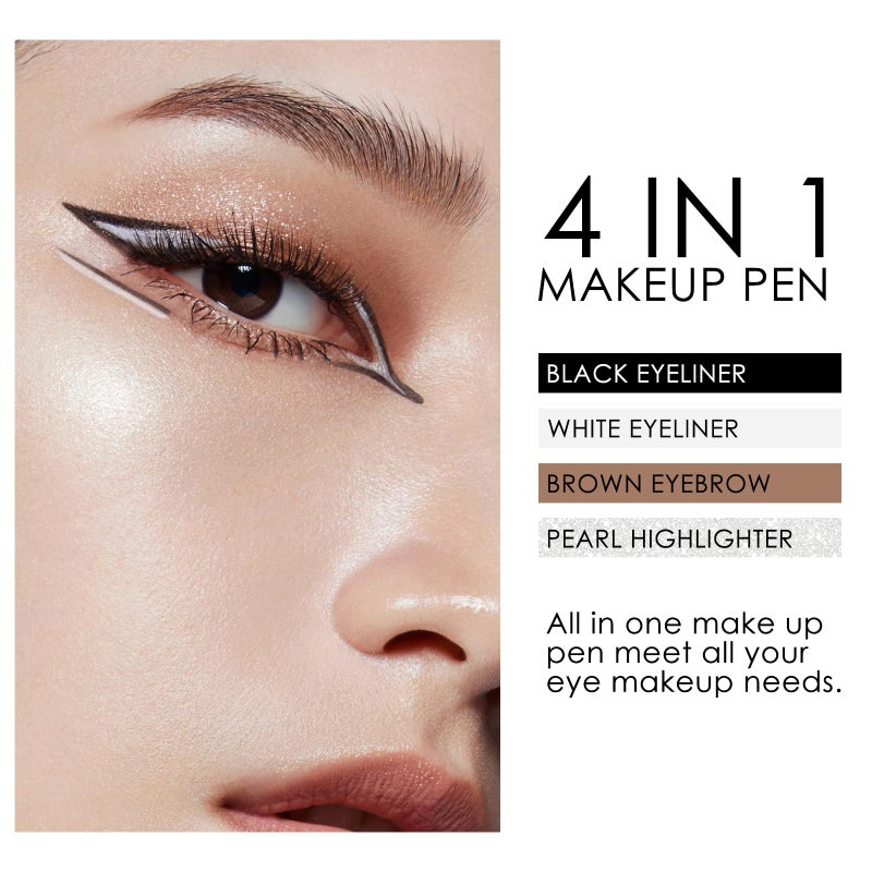 FREEORR 4-in-1 On-The-Go Travel Makeup Pen - Eyeliner in Black & White, Eyebrow Pencil in Brown, Highlighter - Smooth Glide, Easy Carry - Image 3