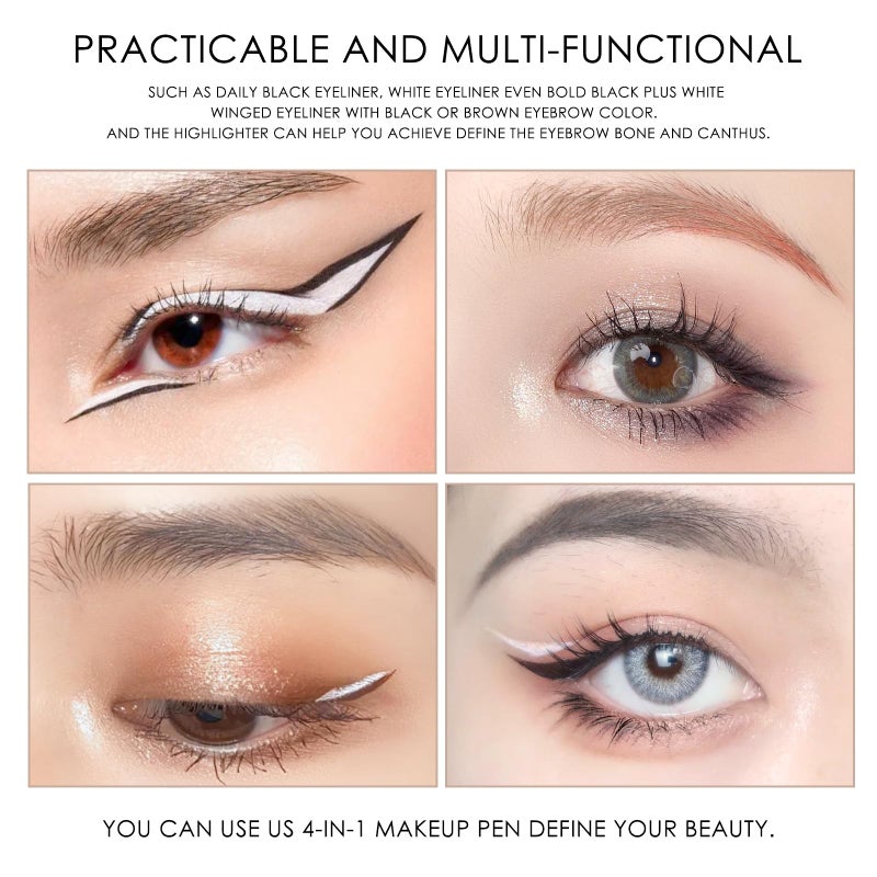 FREEORR 4-in-1 On-The-Go Travel Makeup Pen - Eyeliner in Black & White, Eyebrow Pencil in Brown, Highlighter - Smooth Glide, Easy Carry - Image 5
