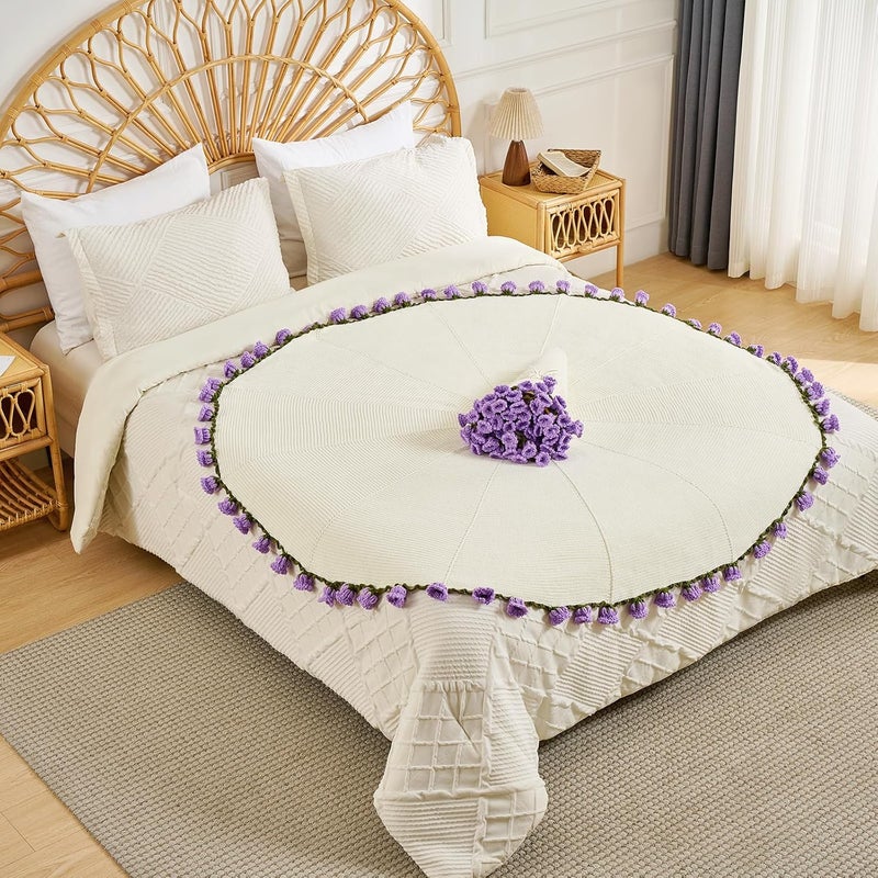 Longhui bedding لونغهوي للفراش لحاف زنبق الوادي المتموج يدويًا، لحاف زهري 60 بوصة، هدية رقيقة ترمز للسعادة للنساء، لها، الأم - مثالي ليوم الأم وحفلات الزفاف - Image 5
