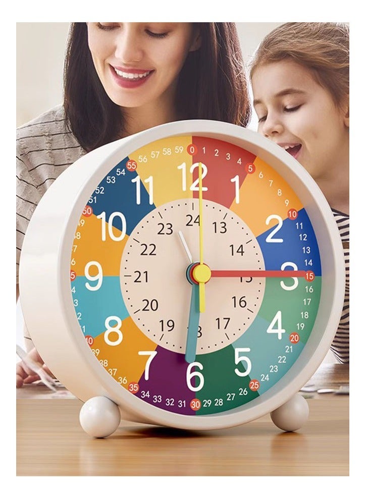 Captaintech Telling Time Teaching Clock for Nursery, Kids Learning Alarm Clock with Colorful Dial, Small Cute Table Clocks Bedroom Desk Silent, Educational Clock with Night Light, for Kids, Teens  - Image 2