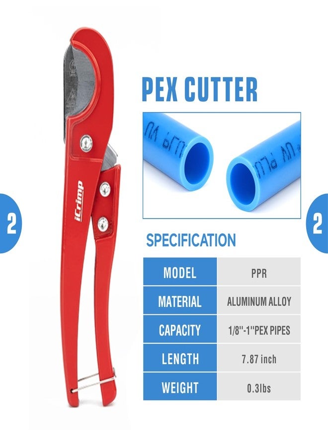 iCrimp PEX Clamp Tool PEX Fitting Kit for Cinch and Removal 3/8-in, 1/2-in, 3/4-in, 1-in PEX Clamps, c/w 1/2''(20 Pack) PEX Clamp Rings, Brass PEX Crimp Fittings(12 Pack), PEX Tubing Cutter - Image 3