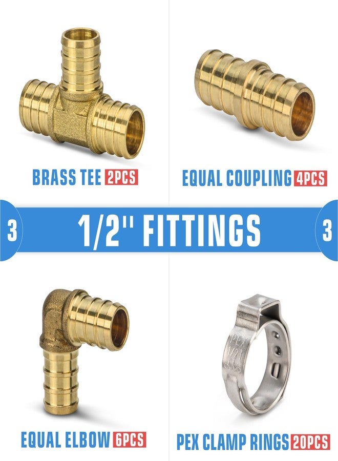 iCrimp PEX Clamp Tool PEX Fitting Kit for Cinch and Removal 3/8-in, 1/2-in, 3/4-in, 1-in PEX Clamps, c/w 1/2''(20 Pack) PEX Clamp Rings, Brass PEX Crimp Fittings(12 Pack), PEX Tubing Cutter - Image 4