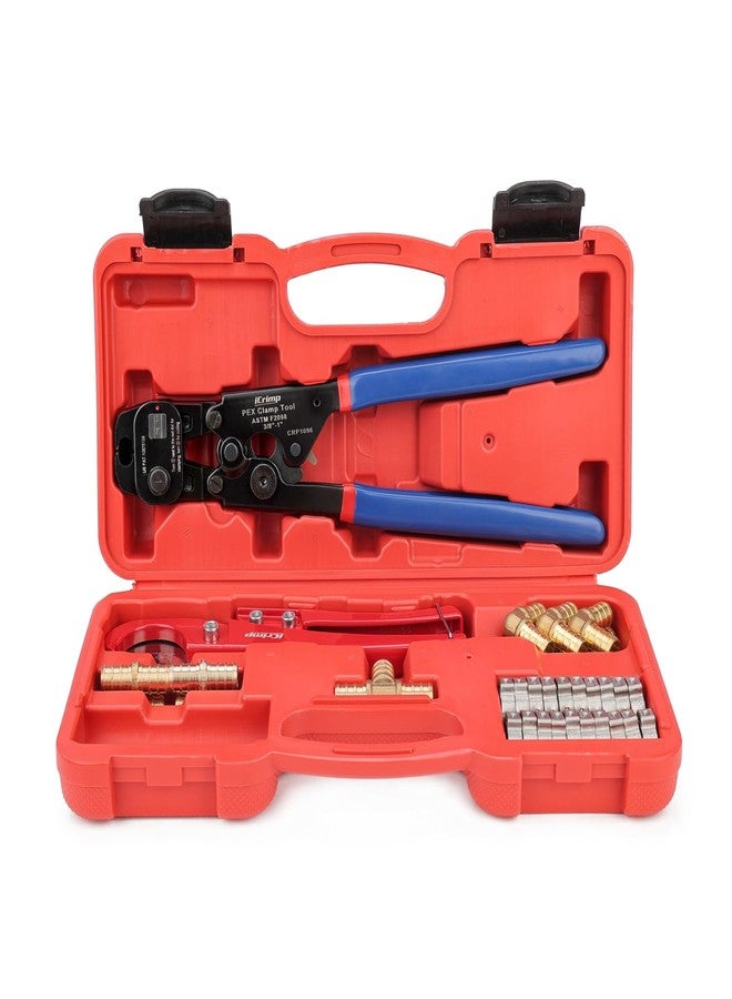 iCrimp PEX Clamp Tool PEX Fitting Kit for Cinch and Removal 3/8-in, 1/2-in, 3/4-in, 1-in PEX Clamps, c/w 1/2''(20 Pack) PEX Clamp Rings, Brass PEX Crimp Fittings(12 Pack), PEX Tubing Cutter - Image 1