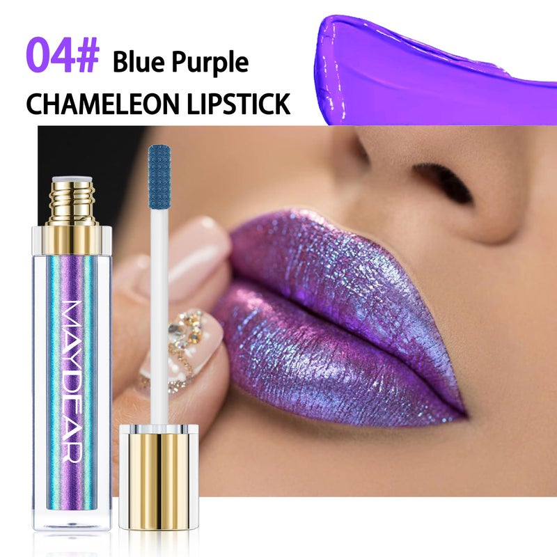 Maydear Chameleon Lipstick, High Pigmented for Women Metallic Shine Lip Gloss, Full-Coverage Multichrome Long Lasting Rainbow Makeup, Blue Purple - Image 3