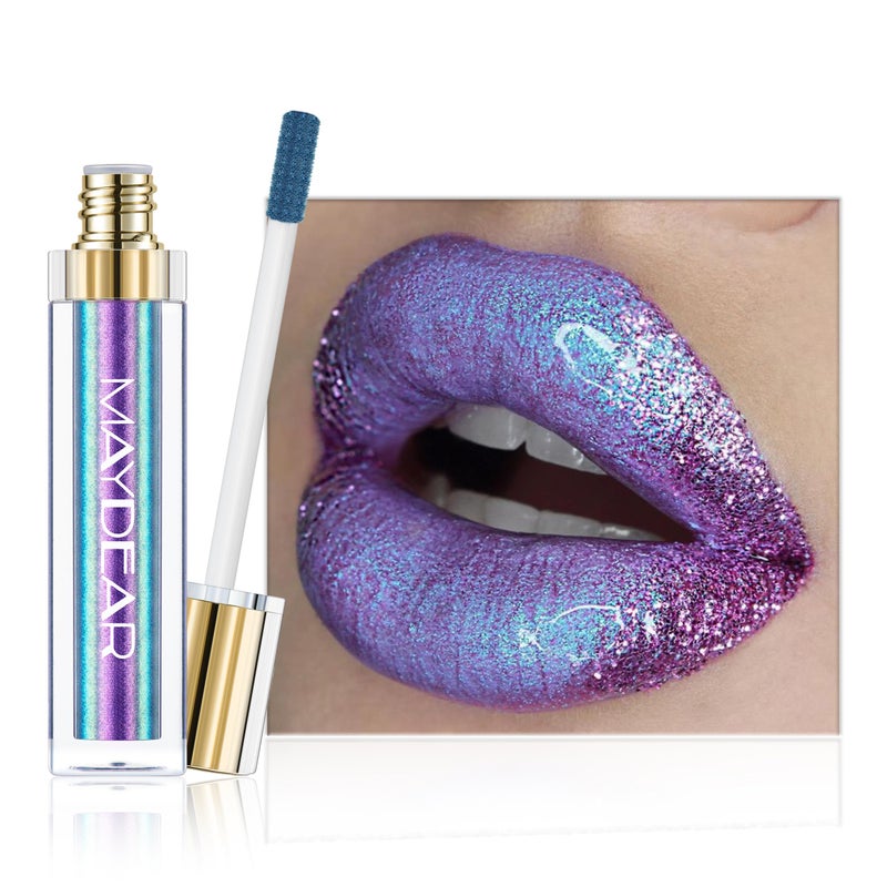 Maydear Chameleon Lipstick, High Pigmented for Women Metallic Shine Lip Gloss, Full-Coverage Multichrome Long Lasting Rainbow Makeup, Blue Purple - Image 1