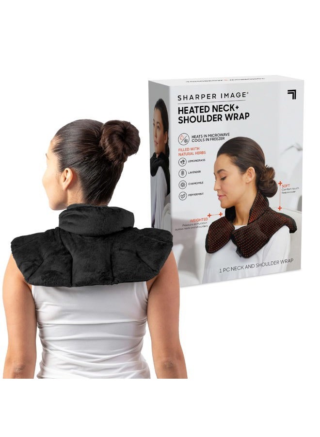 Sharper Image Heated Neck & Shoulder Wrap - Microwavable Warm & Cooling Plush Pad, Scented Aromatherapy (100% Natural Lavender & Herb Spa Blend), Pain Tension Headache Relief Therapy, Gift for Women - Image 1