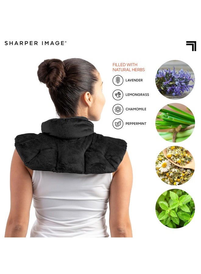 Sharper Image Heated Neck & Shoulder Wrap - Microwavable Warm & Cooling Plush Pad, Scented Aromatherapy (100% Natural Lavender & Herb Spa Blend), Pain Tension Headache Relief Therapy, Gift for Women - Image 4