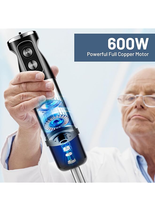 Xoopla Hand Blender 5-In-1 Food Processor Handheld 600W Electric Whisk 304 Stainless Steel Frother, Food Chopper, Measuring Beaker 12 Speed Stick Blender For Kitchen And Food - Image 3