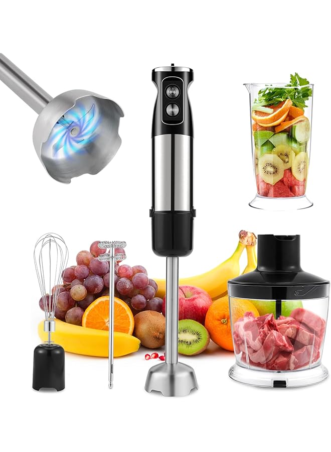 Xoopla Hand Blender 5-In-1 Food Processor Handheld 600W Electric Whisk 304 Stainless Steel Frother, Food Chopper, Measuring Beaker 12 Speed Stick Blender For Kitchen And Food - Image 1
