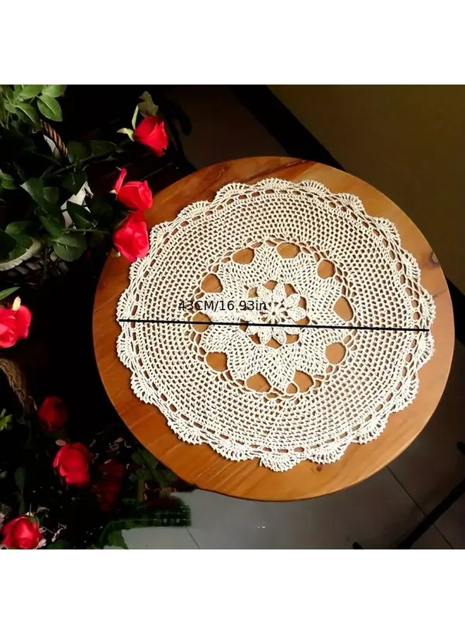 غرزة الكروشيه اليدوية لحافة مائدة من الدانتيل مقاس 16.93 × 17.72 بوصة مستدير أبيض زهري مع تصميم تجويفي معقد لإعدادات طاولة عيد الشكر وديكور ريفي بحواف مموجة - Image 3