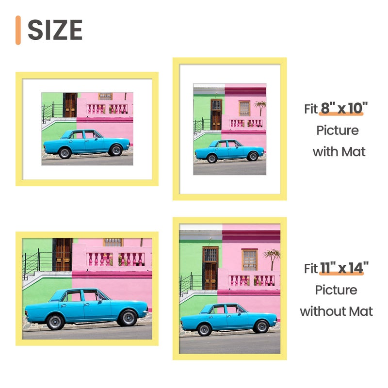 upsimples 11x14 Picture Frame  Display Pictures 8x10 with Mat or 11 x 14 Without  Wall Hanging Photo Frames  Yellow  1 Pack - Image 3