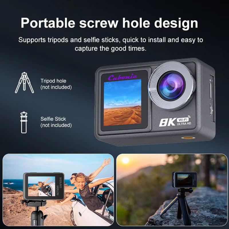 Cubonic 8K Ultra HD 50MP Touch Screen Dual Display Enabled EIS Stabilization Sports & Action Camera WiFi App Controlled for Outdoor, Riding, Diving, Shooting - Image 2