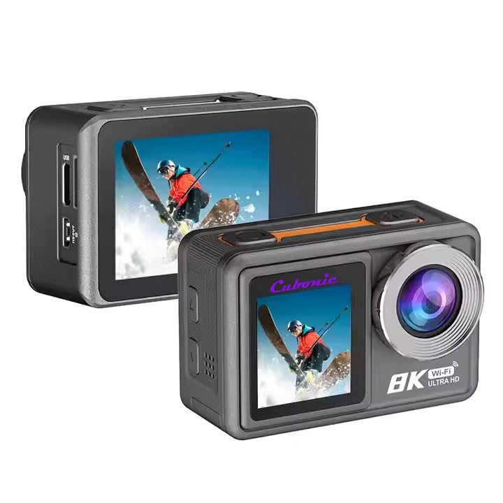Cubonic 8K Ultra HD 50MP Touch Screen Dual Display Enabled EIS Stabilization Sports & Action Camera WiFi App Controlled for Outdoor, Riding, Diving, Shooting - Image 1