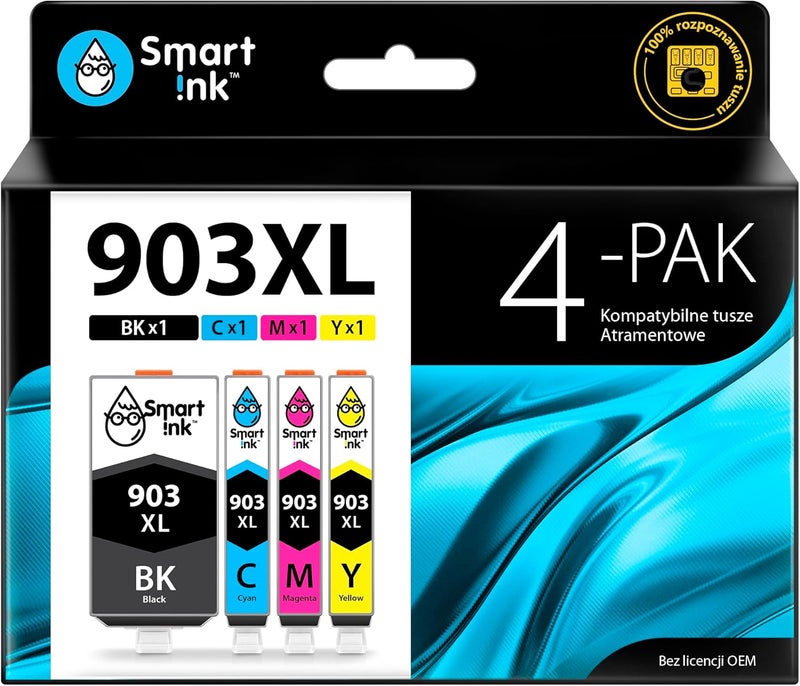 Smart Ink Compatible Ink Cartridge Replacement for HP 903 903XL High Yield 4 Multipack (Black XL & C/M/Y) with Advanced Chip Technology to use with HP Officejet 6950 Officejet Pro 6960 6970 All-in-one - Image 1