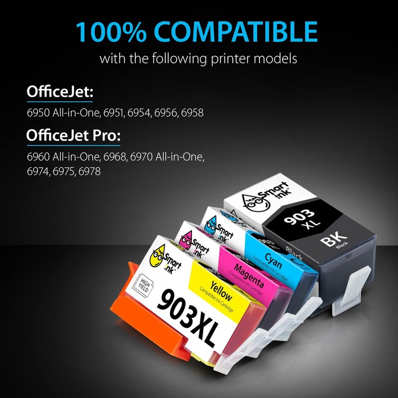 Smart Ink Compatible Ink Cartridge Replacement for HP 903 903XL High Yield 4 Multipack (Black XL & C/M/Y) with Advanced Chip Technology to use with HP Officejet 6950 Officejet Pro 6960 6970 All-in-one - Image 2