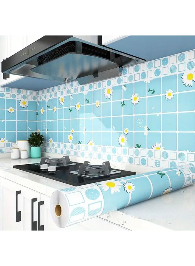 Blue Self Adhesive Kitchen Wallpaper 1 Roll Waterproof Oil Heat Resistant - Image 2