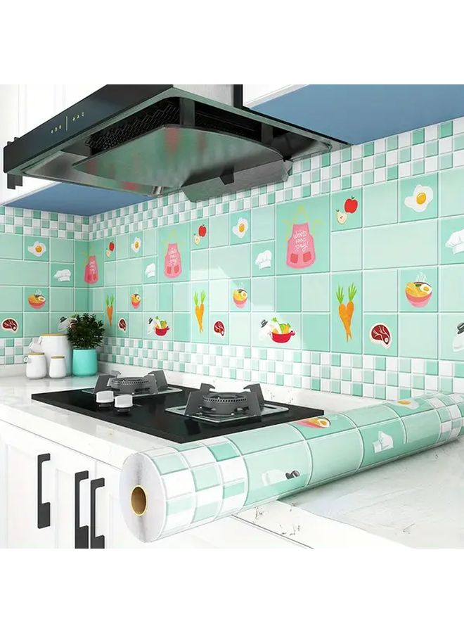 Blue Self Adhesive Kitchen Wallpaper 1 Roll Waterproof Oil Heat Resistant - Image 1