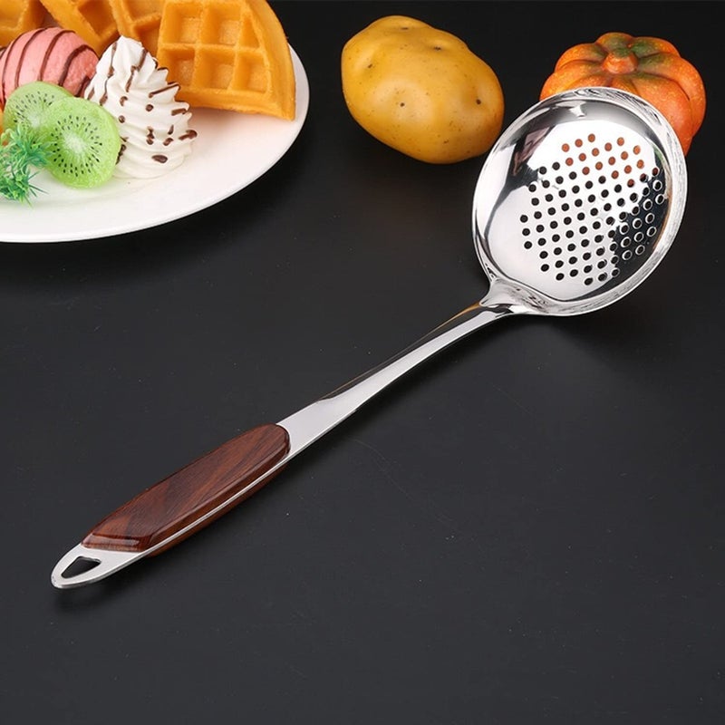 HomeAra HomeAra 13 Inch Stainless Steel Skimmer with Short Brown Plastic Handle Kitchen Cooking Utensil Ideal for Skimming Liquids Convenient Hole for Easy Storage 1 PCS Skimmer  - Image 2