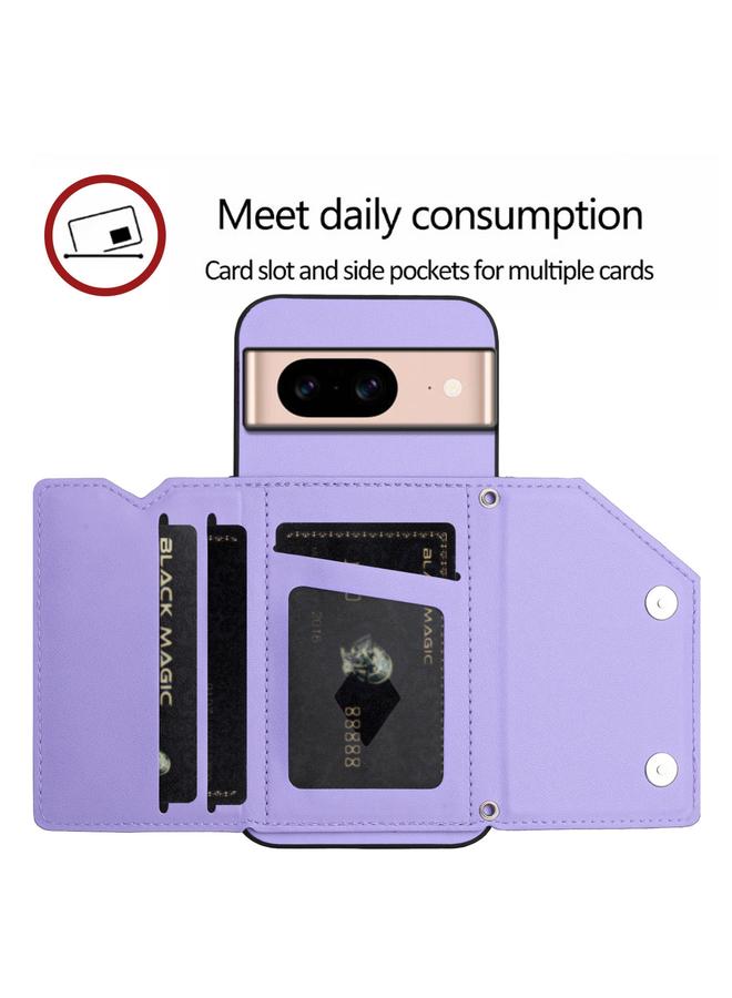 Green Tiger Case For Google Pixel 8A Skin Feel Four Card Slots Phone Case with Wrist Strap - Image 5