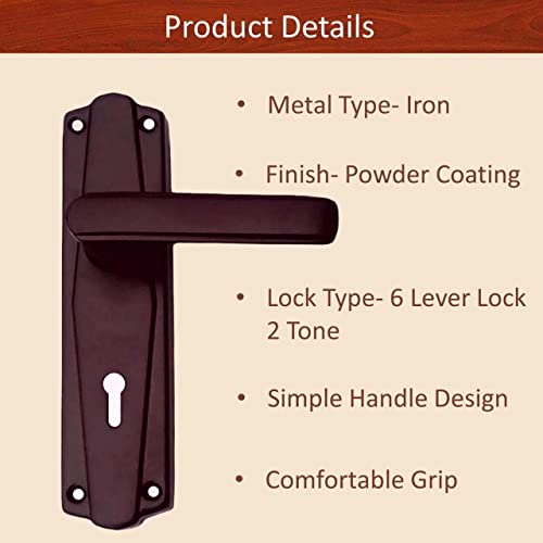 Atom Heavy Duty Mortise Door Lock for Bedroom, Living Room, Main Door, Powder Coated Finish | 3 Keys | 6 Lever Double Stage Lockset for House Hotel Office (Brown Color, 609KY) - Image 4