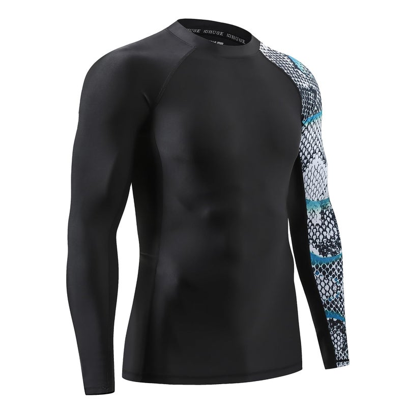 HUGE SPORTS Men's Splice UV Sun Protection UPF 50+ Skins Rash Guard Long Sleeves (Snake Scale, 2XL) - Image 3
