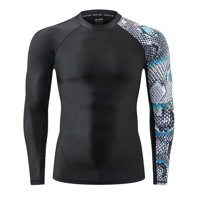 HUGE SPORTS Men's Splice UV Sun Protection UPF 50+ Skins Rash Guard Long Sleeves (Snake Scale, 2XL) - Image 2