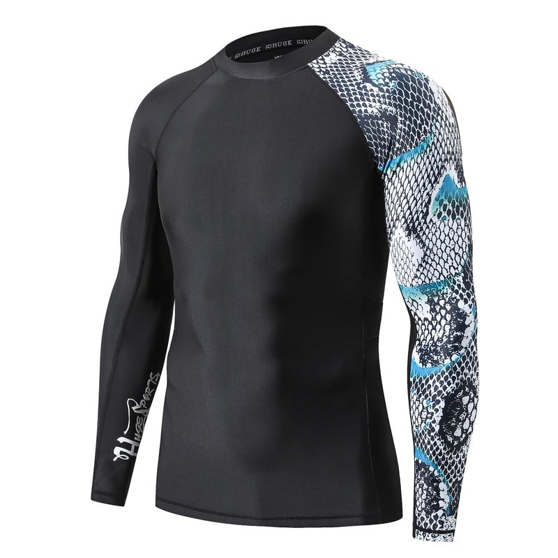 HUGE SPORTS Men's Splice UV Sun Protection UPF 50+ Skins Rash Guard Long Sleeves (Snake Scale, 2XL) - Image 1