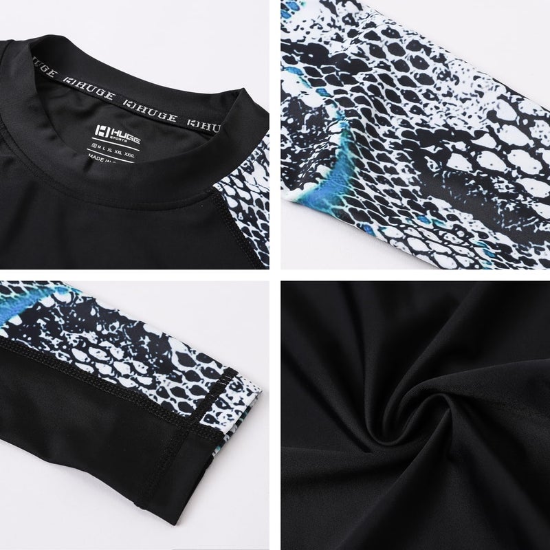 HUGE SPORTS Men's Splice UV Sun Protection UPF 50+ Skins Rash Guard Long Sleeves (Snake Scale, 2XL) - Image 5