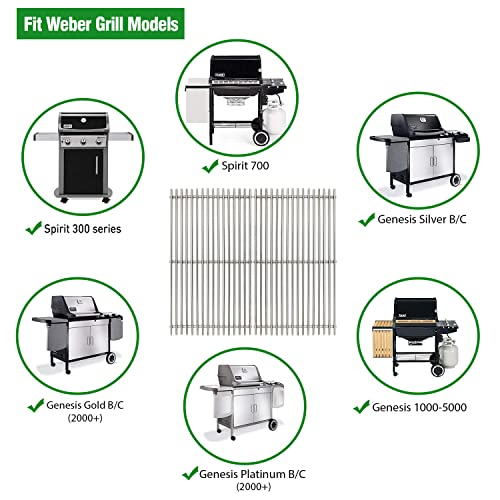 LOCVCDA 17.5" Stainless Steel 7639 Gas Grill Grates for Weber Spirit 300 Series, Spirit 700, Genesis Silver B/C, Genesis Silver B & C, Genesis Gold B & C, Genesis Platinum B & C, Genesis 1000-3500 - Image 3