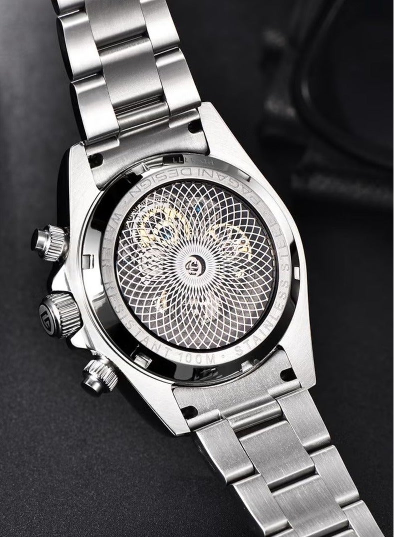 PAGANI DESIGN Men's Automatic Mechanical Stainless Steel Watch Waterproof Watch PD-1777 Silver Black - Image 5