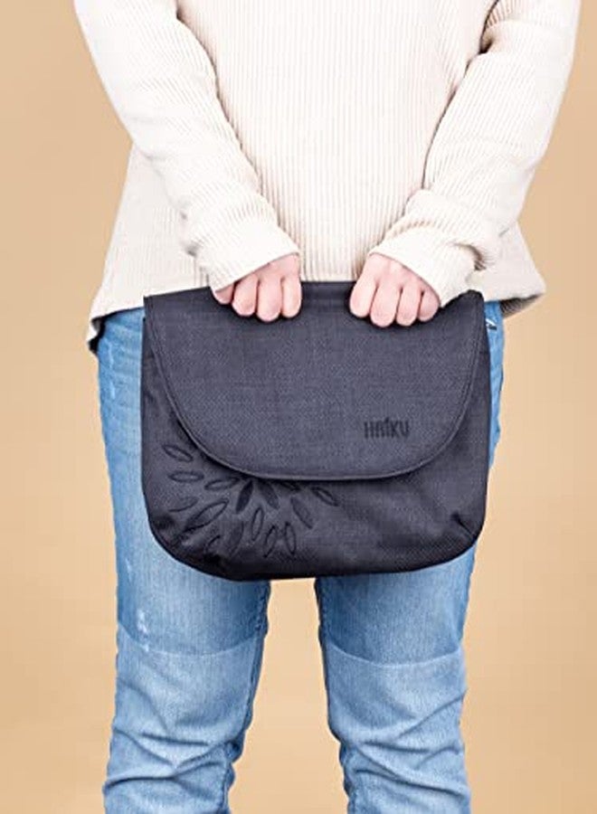 HAIKU Bliss Eco-Friendly RFID Blocking Travel Crossbody Saddle Bag, Black in Bloom - Image 3