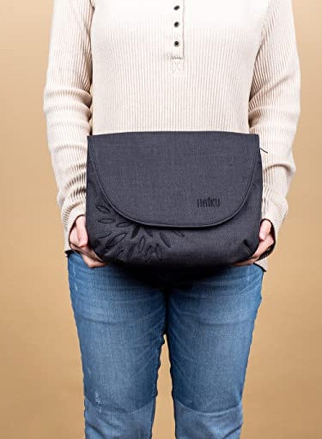 HAIKU Bliss Eco-Friendly RFID Blocking Travel Crossbody Saddle Bag, Black in Bloom - Image 5