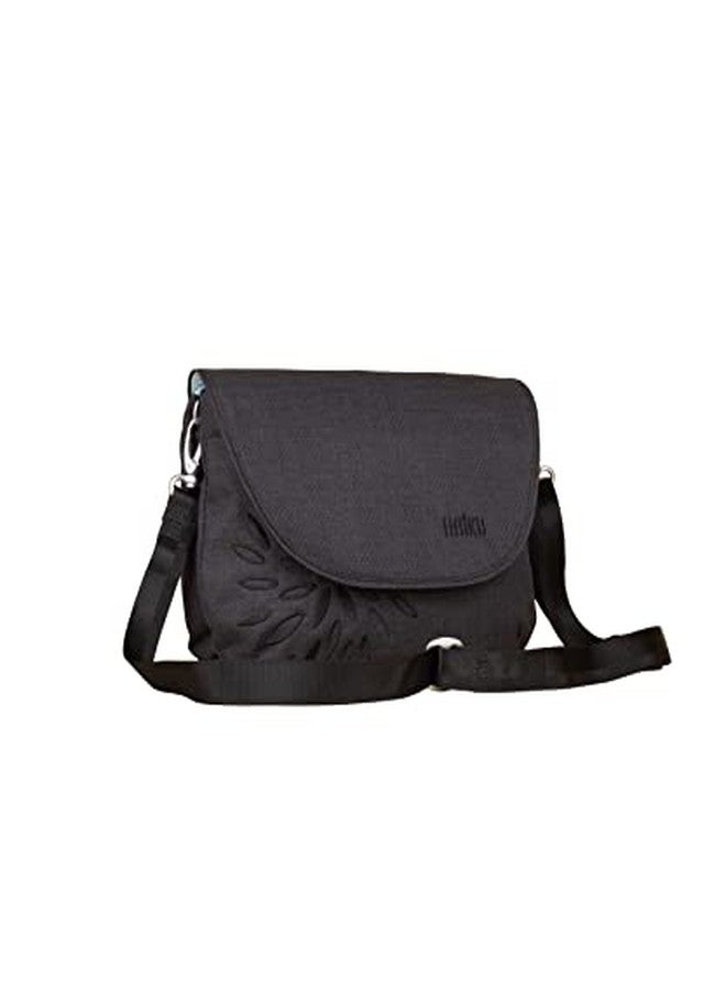 HAIKU Bliss Eco-Friendly RFID Blocking Travel Crossbody Saddle Bag, Black in Bloom - Image 2