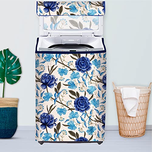 E-Retailer Washing Machine Cover for Top Load 5kg to 7.5kg | Light Weight Dustproof Cover with Zip Enclosure | Floral Fully Automatic Washer Protector for Indoor Outdoor Use | Size 23x23x35 Inch - Image 1