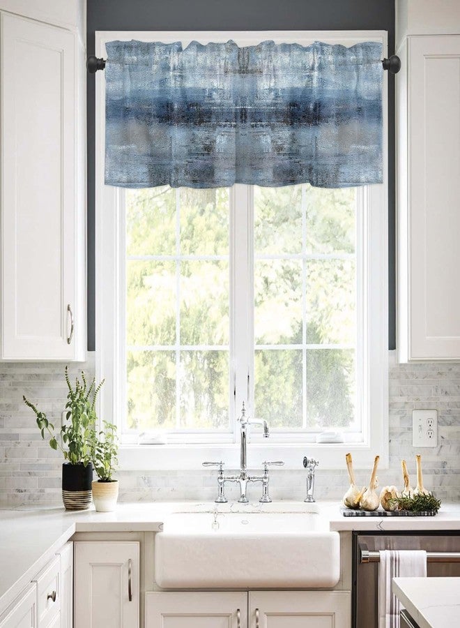 debraleye 2 Pack Navy Blue Window Valances, Abstract Art Valances for Windows Treatment, Farmhouse Rod Pocket Decorative Curtain Valance for Bathroom Bedroom Living Room, 54 X 18 in Blue, 2 Panel - Image 2
