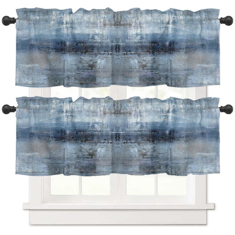 debraleye 2 Pack Navy Blue Window Valances, Abstract Art Valances for Windows Treatment, Farmhouse Rod Pocket Decorative Curtain Valance for Bathroom Bedroom Living Room, 54 X 18 in Blue, 2 Panel - Image 1