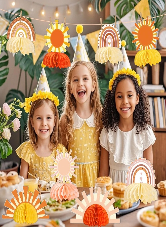 Yavxzvbw 9pcs Boho Sun Honeycomb Centerpieces, First Trip Around The Sun Decorations, Boho Rainbow Sunrise Party Decorations, Sunshine Birthday Table Toppers for Baby Shower Supplies - Image 3