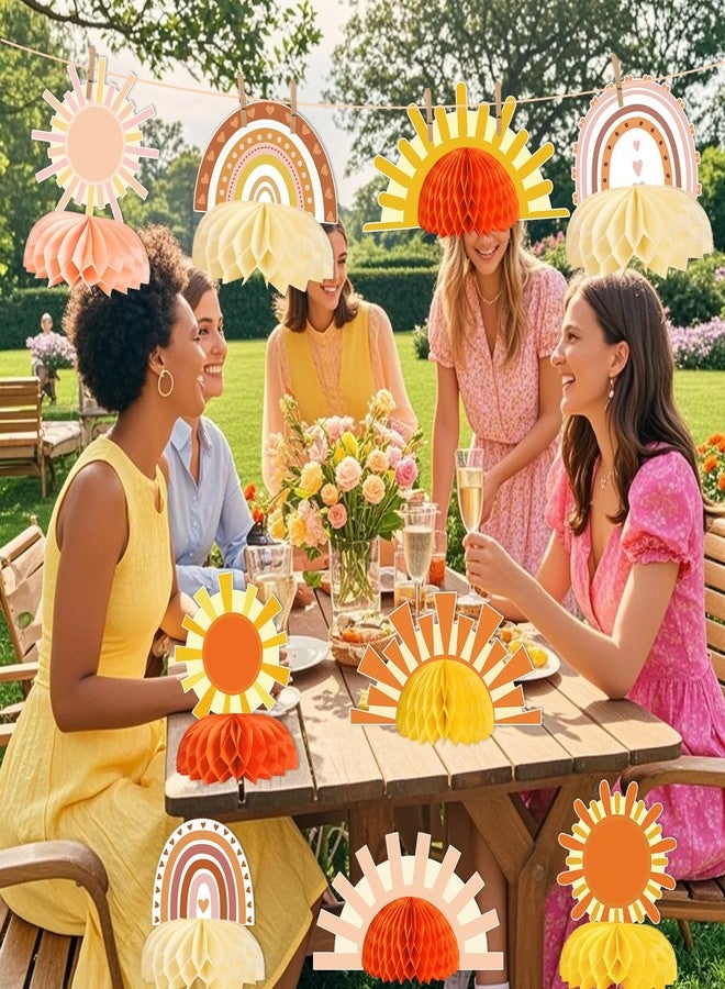 Yavxzvbw 9pcs Boho Sun Honeycomb Centerpieces, First Trip Around The Sun Decorations, Boho Rainbow Sunrise Party Decorations, Sunshine Birthday Table Toppers for Baby Shower Supplies - Image 5