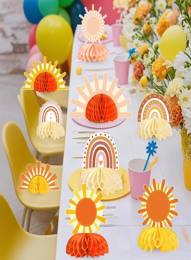 Yavxzvbw 9pcs Boho Sun Honeycomb Centerpieces, First Trip Around The Sun Decorations, Boho Rainbow Sunrise Party Decorations, Sunshine Birthday Table Toppers for Baby Shower Supplies - Image 4