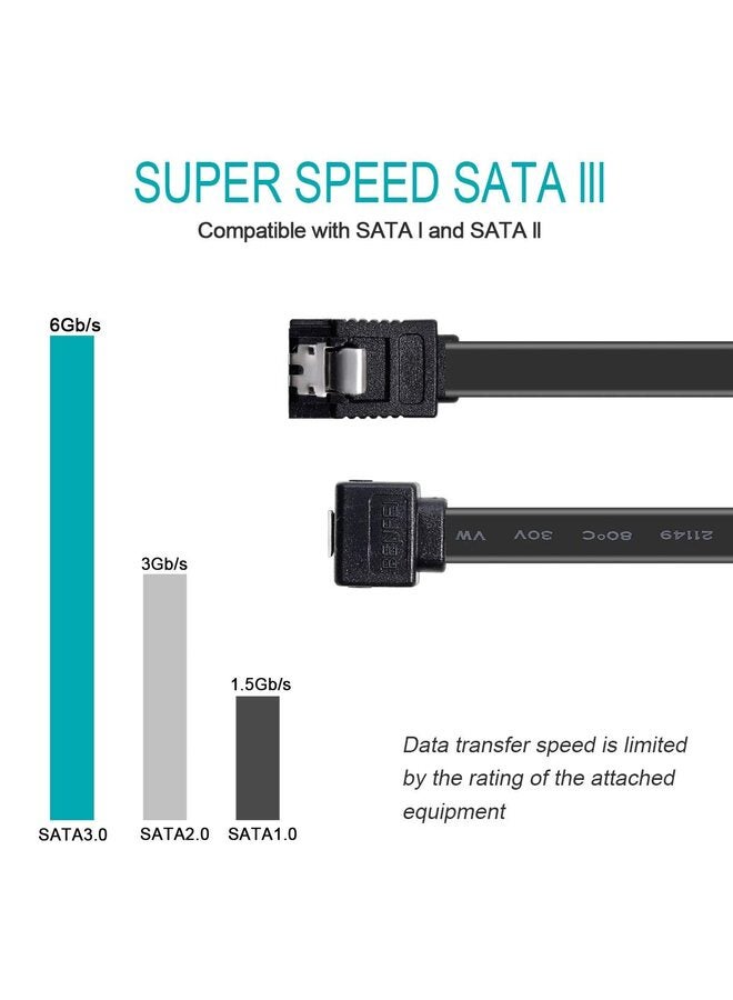 LAMAY 6PCS SATA Cable III, 6 Pack SATA Cable III 6Gbps 90 Degree Right Angle with Locking Latch 15.6 Inch for SATA HDD, SSD, CD Driver CD Writer Black - Image 3