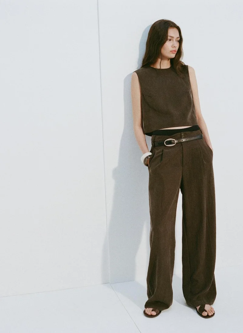 MANGO Straight-Fit Lyocell Trousers With Pleats