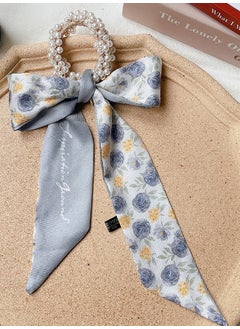 FQ007-19# Blue Gray small flower Pearl ribbon hair ring
