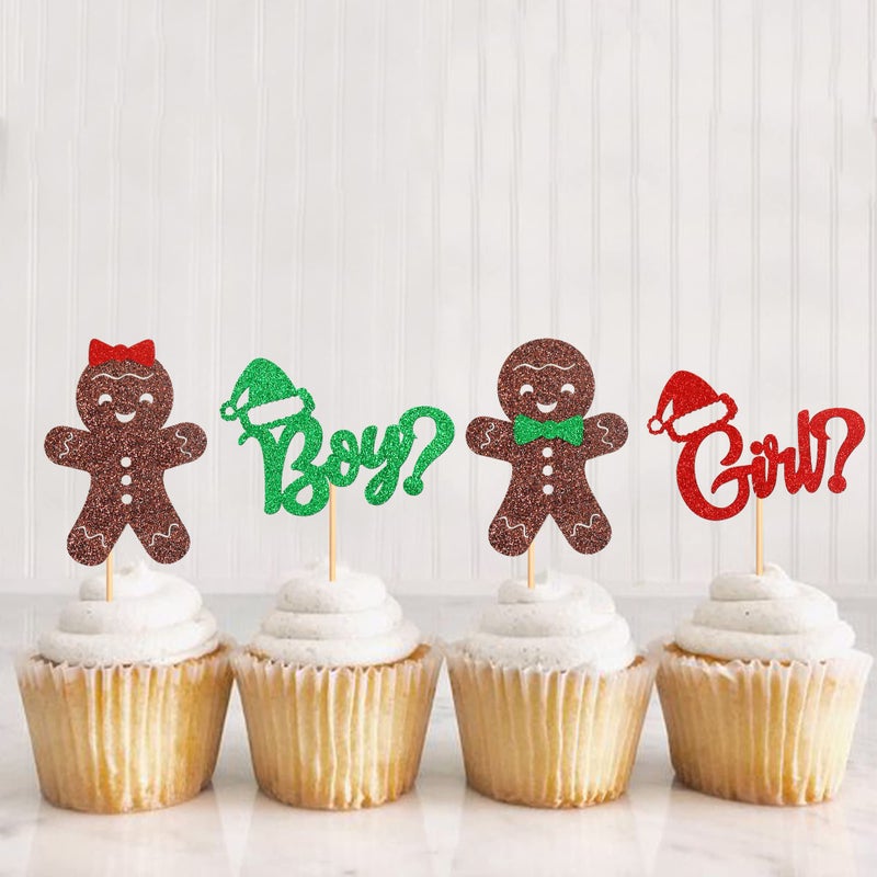 Ercadio 24 Pack Gingerbread Boy أو Girl Cupcake Topcake Toppers Christmas Gingerbread Man Or Boy أو Girl Cupcake تختار عيد الميلاد موضوع العطلة الكشف - Image 3