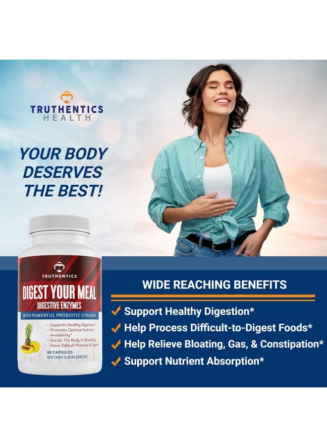 TRUTHENTICS Digestive Enzymes Plus Probiotics & Prebiotics with Bromelain, Lactase, Galactosidase, Acidophilus - Vegan Digestion Aid, Constipation Bloating & Gas Relief for Men & Women - 60 Capsules - Image 3