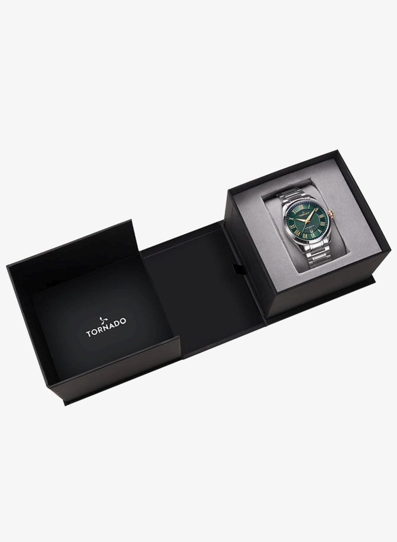 TORNADO Men's Solid stainless steel with Polished and brushed links. 3H with date Display Watch T8007-SBSHG - 42mm mm - Image 4